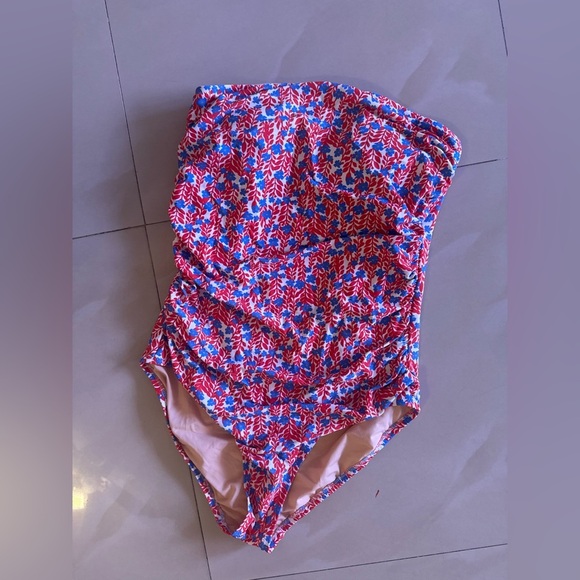 J Crew Factory Pink Floral Printed Strapless One Piece Swimsuit Womens Size M - Picture 15 of 16